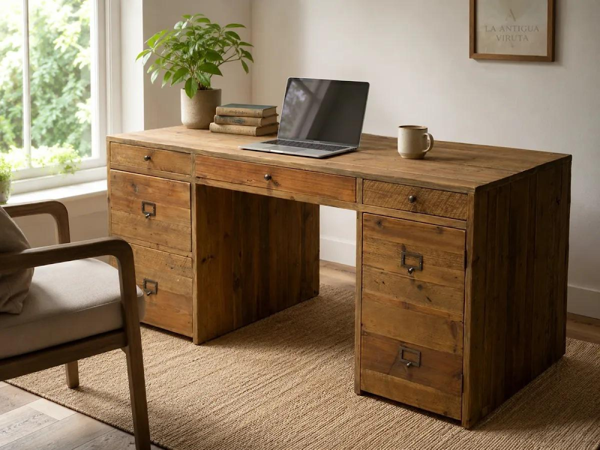 Escritorio Tavani de madera maciza en home office