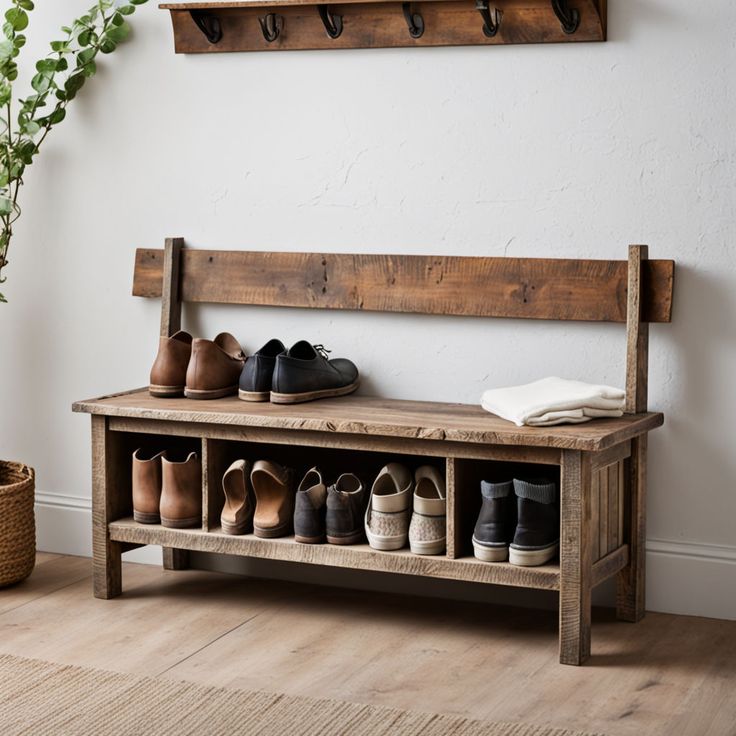 Banco zapatero de madera maciza Mijjuk